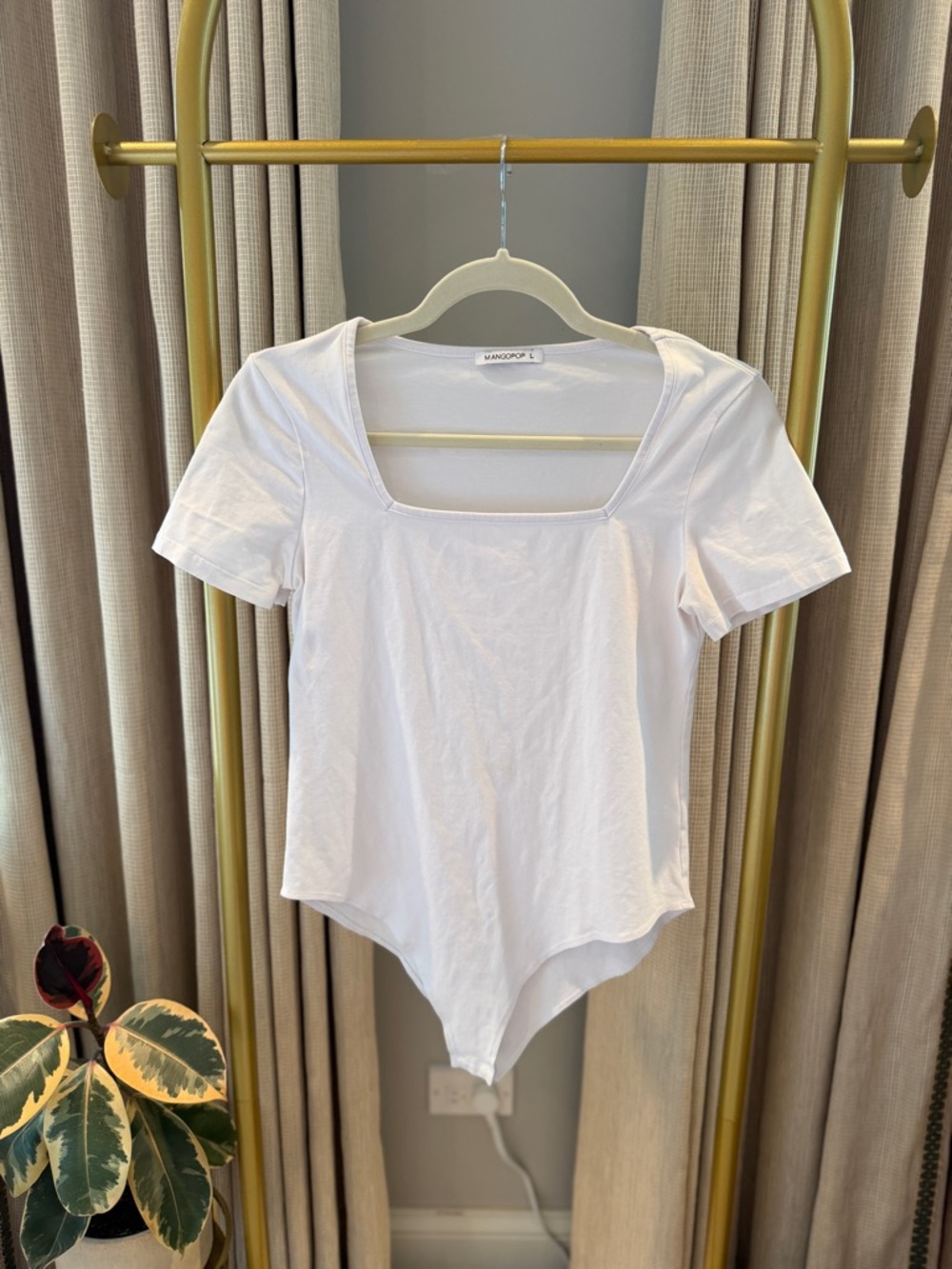 Mango White Square-Neck Short Sleeve Bodysuit